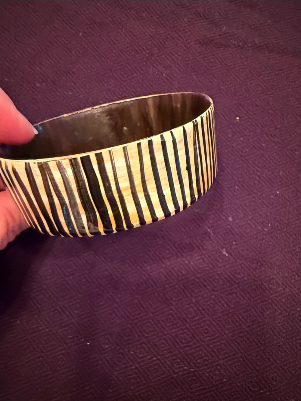 Hand-painted Striped Wide horn Bracelet in Black and Cream